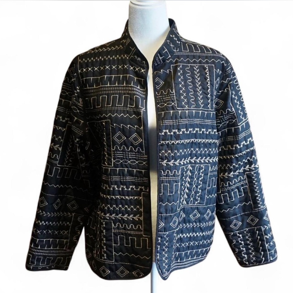 💚 VINTAGE ALFRED DUNNER Black/Tan Pattern Jacket (14P)